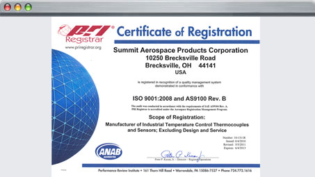 Certificate of Registration ISO 900:2008 and AS9100 Rev. B1