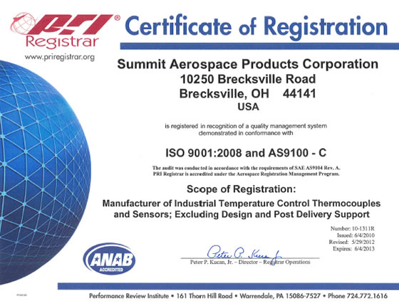 ISO 9001:2008 and AS9100 Rev B. certified