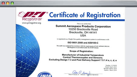 Certificate of Registration ISO 900:2008 and AS9100 Rev. B1