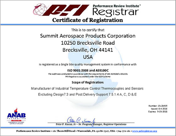 ISO 9001:2008 and AS9100 Rev B. certified
