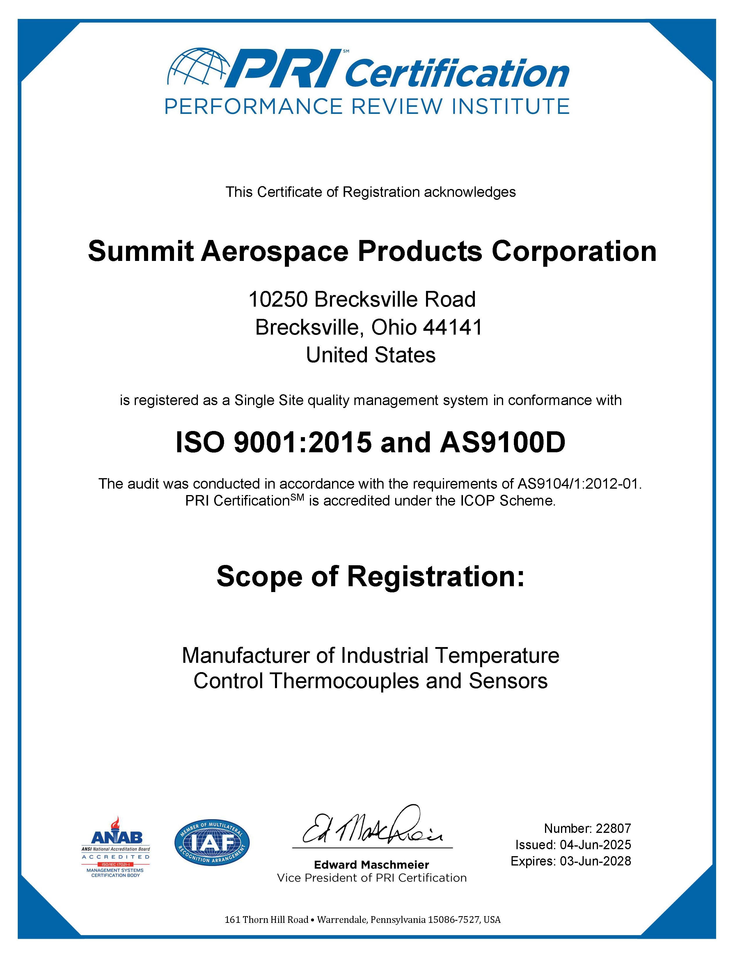 ISO 9001:2008 and AS9100 Rev B. certified